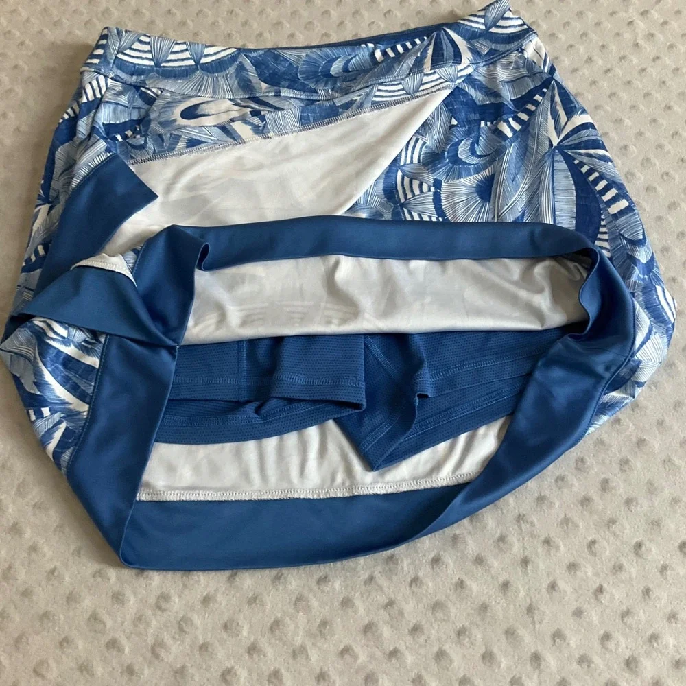 Greg Norman Skort Women Small Blue Tropical Print PlayDry Golf Tennis Active